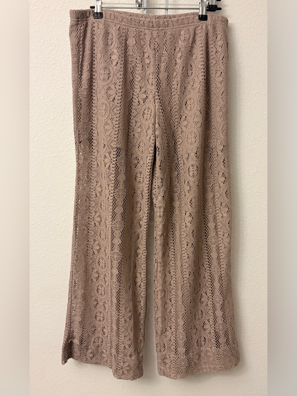 Poof! Taupe Lace Overlay Wide-Leg Pants